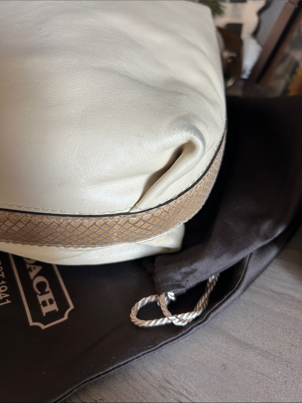 Coach Cream Leather Shoulder Hobo Bag with Tan Strap - Picture 7 of 13